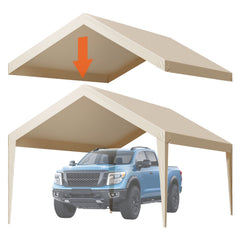 Carport Replacement Canopy, 6 x 3.6 m Potable Garage Tent Top Tarp, UV-Resistant & Waterproof Car Shelter Tarp, Heavy Duty Car Port Cover with Ball Buggees, Beige, Frame Not Included