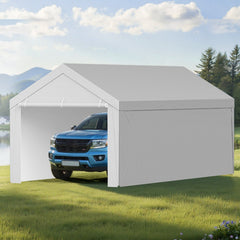 Carport Replacement Canopy, 6 x 4 m Potable Garage Tent Top Tarp with Sidewalls, UV-Resistant & Waterproof, Heavy Duty Car Shelter Tarp with Ball Buggees, Grey, Frame Not Included