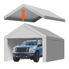 Carport Replacement Canopy, 6 x 4 m Potable Garage Tent Top Tarp with Sidewalls, UV-Resistant & Waterproof, Heavy Duty Car Shelter Tarp with Ball Buggees, Grey, Frame Not Included