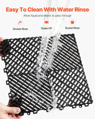 Interlocking Drainage Mat, 31 x 31 cm Modular Interlocking Cushion, 24 Pcs Splicing Drainage Mats, Non-Slip Black PP Drainage Floor Tile and Shower Mat, for Garage, Garden, Kitchen & Outdoor