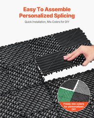 Interlocking Drainage Mat, 31 x 31 cm Modular Interlocking Cushion, 24 Pcs Splicing Drainage Mats, Non-Slip Black PP Drainage Floor Tile and Shower Mat, for Garage, Garden, Kitchen & Outdoor