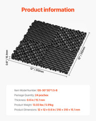 Interlocking Drainage Mat, 31 x 31 cm Modular Interlocking Cushion, 24 Pcs Splicing Drainage Mats, Non-Slip Black PP Drainage Floor Tile and Shower Mat, for Garage, Garden, Kitchen & Outdoor