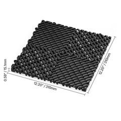 Interlocking Drainage Mat, 31 x 31 cm Modular Interlocking Cushion, 24 Pcs Splicing Drainage Mats, Non-Slip Black PP Drainage Floor Tile and Shower Mat, for Garage, Garden, Kitchen & Outdoor