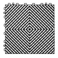 Interlocking Drainage Mat, 31 x 31 cm Modular Interlocking Cushion, 24 Pcs Splicing Drainage Mats, Non-Slip Black PP Drainage Floor Tile and Shower Mat, for Garage, Garden, Kitchen & Outdoor