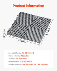 Interlocking Drainage Mat, 31 x 31 cm Modular Interlocking Cushion, 40 Pcs Splicing Drainage Mats, Non-Slip Gray PP Drainage Floor Tile and Shower Mat, for Garage, Garden, Kitchen & Outdoor