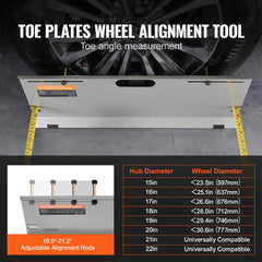 Wheel Alignment Tool, 2-Pack Alignment Tool Toe Plates, Stainless Steel Toe Angle Measurement Tool Plate, 4 Alignment Rods and Magnetic Slots, Includes Measuring Tapes & Conversion Chart
