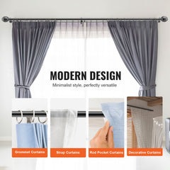 Double Rod Curtain Rods, 36-72 inches(3-6ft) Adjustable Length, Black Double Curtain Rods with Round Finials, 1" and 3/4" Diameter, Double Window Drapery Rod for Sheer and Blackout Curtains