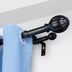 Double Rod Curtain Rods, 36-72 inches(3-6ft) Adjustable Length, Black Double Curtain Rods with Round Finials, 1" and 3/4" Diameter, Double Window Drapery Rod for Sheer and Blackout Curtains