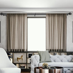 Double Rod Curtain Rods, 36-72 inches(3-6ft) Adjustable Length, Black Double Curtain Rods with Round Finials, 1" and 3/4" Diameter, Double Window Drapery Rod for Sheer and Blackout Curtains