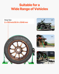 Wheel Chock Tie-Down Kit, Chock-Style Trailer Tie Down Strap, Car Tie Down Kit with Buckle, Break Strength 1986.73 kg & Working Load 662 kg Motorcycle Tie-Down System for ATVs, UTVs & Trailers