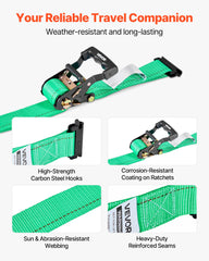 Wheel Chock Tie-Down Kit, Chock-Style Trailer Tie Down Strap, Car Tie Down Kit with Buckle, Break Strength 1986.73 kg & Working Load 662 kg Motorcycle Tie-Down System for ATVs, UTVs & Trailers