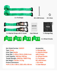 Wheel Chock Tie-Down Kit, Chock-Style Trailer Tie Down Strap, Car Tie Down Kit with Buckle, Break Strength 1986.73 kg & Working Load 662 kg Motorcycle Tie-Down System for ATVs, UTVs & Trailers