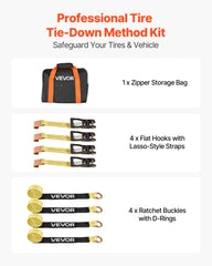 Wheel Chock Tie-Down Kit, Tire-Style Motorcycle Tie-Down System, Car Tie Down Kit with Flat Hook, Break Strength 4540 kg & Working Load 1512 kg Trailer Tie Down Strap for ATVs, SUVs, Trailers