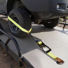 Wheel Chock Tie-Down Kit, Tire-Style Motorcycle Tie-Down System, Car Tie Down Kit with Flat Hook, Break Strength 4540 kg & Working Load 1512 kg Trailer Tie Down Strap for ATVs, SUVs, Trailers