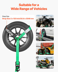 Wheel Chock Tie-Down Kit, Tire-Style Tow Dolly Strap, Car Tie Down Kit with Heavy-Duty Hook, Break Strength 4540 kg & Working Load 1512 kg Motorcycle Tie-Down System with O-Ring for ATV, SUV