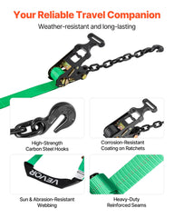 Wheel Chock Tie-Down Kit, Tire-Style Tow Dolly Strap, Car Tie Down Kit with Heavy-Duty Hook, Break Strength 4540 kg & Working Load 1512 kg Motorcycle Tie-Down System with O-Ring for ATV, SUV