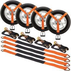 Ratchet Tie Down Straps Kit, 5.08" x 304.8" Tire Straps, 2500kgs Working Load, 11023 LBS Breaking Strength, Car Tie Down Straps with Snap Hooks for Passenger Car, Truck, Trailer, 4-Pack