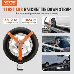 Ratchet Tie Down Straps Kit, 5.08" x 304.8" Tire Straps, 2500kgs Working Load, 11023 LBS Breaking Strength, Car Tie Down Straps with Snap Hooks for Passenger Car, Truck, Trailer, 4-Pack