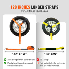 Ratchet Tie Down Straps Kit, 5.08" x 304.8" Tire Straps, 2500kgs Working Load, 11023 LBS Breaking Strength, Car Tie Down Straps with Snap Hooks for Passenger Car, Truck, Trailer, 4-Pack