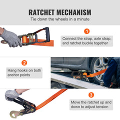 Ratchet Tie Down Straps Kit, 5.08" x 304.8" Tire Straps, 2500kgs Working Load, 11023 LBS Breaking Strength, Car Tie Down Straps with Snap Hooks for Passenger Car, Truck, Trailer, 4-Pack