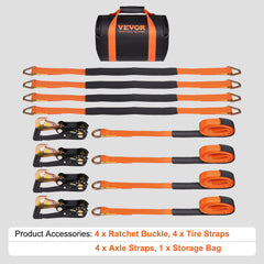 Ratchet Tie Down Straps Kit, 5.08" x 304.8" Tire Straps, 2500kgs Working Load, 11023 LBS Breaking Strength, Car Tie Down Straps with Snap Hooks for Passenger Car, Truck, Trailer, 4-Pack