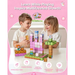 Magnetic Blocks, 100 PCS Princess Castle Set, Magnetic Building Cubes for Kids, STEM Montessori Sensory Toys for Christmas Birthday Gift, Construction Stacking Toy for 3+ Years Old Boys & Girls