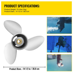 Outboard Propeller, Replace for OEM 3860709, 3-Blade 14.5\" x 21\" Pitch Steel Boat Propeller, Compatible with Volvo Penta SX Drive All Models, with 19 Tooth Splines, RH