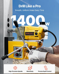 Magnetic Drill, 1400W Motor 1.6 in Boring Diameter, 2810 lbf Portable Electric Mag Drill Press, 800 RPM No-Load Speed, Drilling Machine for Metal Surface, Industrial and Home Improvement