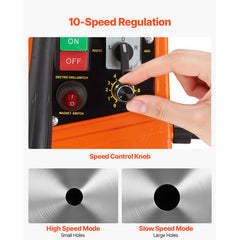 Magnetic Drill, 1450W Motor 2 in Boring Diameter, 2878 lbf Portable Electric Mag Drill Press, with 6 Coring Bits, Variable Speed, Drilling Machine for Metal Surface, Home Improvement Industry