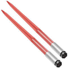 Pair Hay Spear 43" Bale Spear 3000 lbs Capacity, Bale Spike Quick Attach Square Hay Bale Spears 1 3/4", Red Coated Bale Forks, Bale Hay Spike with Hex Nut & Sleeve for Buckets Tractors Loaders
