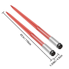 Pair Hay Spear 43" Bale Spear 3000 lbs Capacity, Bale Spike Quick Attach Square Hay Bale Spears 1 3/4", Red Coated Bale Forks, Bale Hay Spike with Hex Nut & Sleeve for Buckets Tractors Loaders