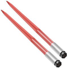 Pair Hay Spear 43" Bale Spear 3000 lbs Capacity, Bale Spike Quick Attach Square Hay Bale Spears 1 3/4", Red Coated Bale Forks, Bale Hay Spike with Hex Nut & Sleeve for Buckets Tractors Loaders