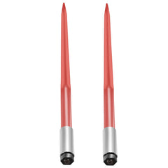 Pair Hay Spear 43" Bale Spear 3000 lbs Capacity, Bale Spike Quick Attach Square Hay Bale Spears 1 3/4", Red Coated Bale Forks, Bale Hay Spike with Hex Nut & Sleeve for Buckets Tractors Loaders