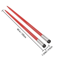 Pair Hay Spear 49" Bale Spear 3000 lbs Capacity, Bale Spike Quick Attach Square Hay Bale Spears 1 3/4", Red Coated Bale Forks, Bale Hay Spike with Hex Nut & Sleeve for Buckets Tractors Loaders