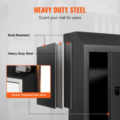 Through The Door Key Drop Box, Heavy Duty Steel Through the Door Mailbox with 12" Combination Lock, Mail Drop Box, Black