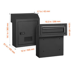 Through The Door Key Drop Box, Heavy Duty Steel Through the Door Mailbox with 12" Combination Lock, Mail Drop Box, Black