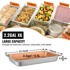 Hotel Pans Full Size 2.5 Inch Deep, Steam Table Pan 6 Pack , 22 Gauge/0.8mm Thick Stainless Steel Hotel Pan Anti Jam Steam Table Pan
