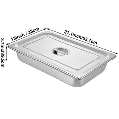 4 Pack Hotel Pan 3.7" Deep Steam Table Pan Full Size with Lid 20.8"L x 13"W Hotel Pan 22 Gauge Stainless Steel Anti Jam Steam Table Pan