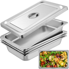 4 Pack Hotel Pan 3.7" Deep Steam Table Pan Full Size with Lid 20.8"L x 13"W Hotel Pan 22 Gauge Stainless Steel Anti Jam Steam Table Pan