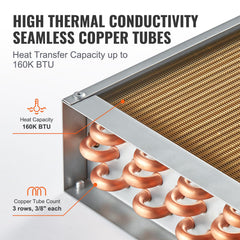 20"x 20" Heat Exchanger Water to Air 3-Row 3/8" Copper Ports 242 Fins