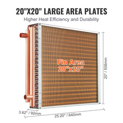 20"x 20" Heat Exchanger Water to Air 3-Row 3/8" Copper Ports 242 Fins