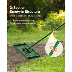 Lawn Leveling Rake, 30"x10" Level Lawn Tool, Heavy-duty Lawn Leveler with 78" Steel Extended Handle, Yard Leveling Rake Suit for Garden, Golf Lawn, Farm