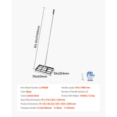 254 x 430 mm Lawn Leveling Rake 1980 mm Adjustable Handle for Yard Golf Court