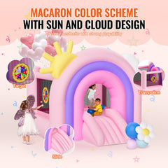 Inflatable Bounce House, Indoor Outdoor Playhouse Trampoline, Kid Jumping Bouncer with Blower, Slide, Storage Bag, Family Backyard Bouncy Castle, for Girls Boys Ages 3_8 Years, 2.8x2.3x2.3m
