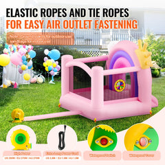 Inflatable Bounce House, Indoor Outdoor Playhouse Trampoline, Kid Jumping Bouncer with Blower, Slide, Storage Bag, Family Backyard Bouncy Castle, for Girls Boys Ages 3_8 Years, 2.8x2.3x2.3m