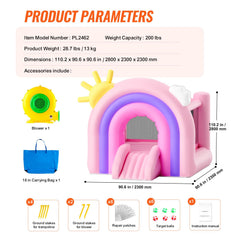 Inflatable Bounce House, Indoor Outdoor Playhouse Trampoline, Kid Jumping Bouncer with Blower, Slide, Storage Bag, Family Backyard Bouncy Castle, for Girls Boys Ages 3_8 Years, 2.8x2.3x2.3m