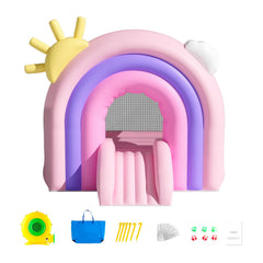 Inflatable Bounce House, Indoor Outdoor Playhouse Trampoline, Kid Jumping Bouncer with Blower, Slide, Storage Bag, Family Backyard Bouncy Castle, for Girls Boys Ages 3_8 Years, 2.8x2.3x2.3m