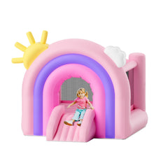 Inflatable Bounce House, Indoor Outdoor Playhouse Trampoline, Kid Jumping Bouncer with Blower, Slide, Storage Bag, Family Backyard Bouncy Castle, for Girls Boys Ages 3_8 Years, 2.8x2.3x2.3m