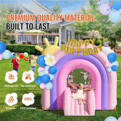 Inflatable Bounce House, Indoor Outdoor Playhouse Trampoline, Kid Jumping Bouncer with Blower, Slide, Storage Bag, Family Backyard Bouncy Castle, for Girls Boys Ages 3_8 Years, 2.8x2.3x2.3m