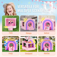 Inflatable Bounce House, Indoor Outdoor Playhouse Trampoline, Kid Jumping Bouncer with Blower, Slide, Storage Bag, Family Backyard Bouncy Castle, for Girls Boys Ages 3_8 Years, 2.8x2.3x2.3m
